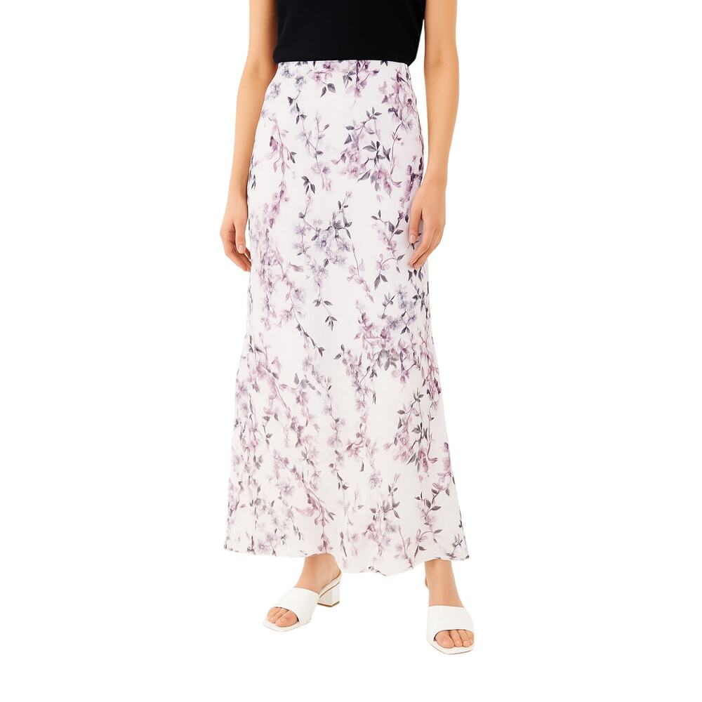 Roz & Ali Lavender Floral Maxi Skirt Size XL Crepe Chiffon Lined Flowy Cottage